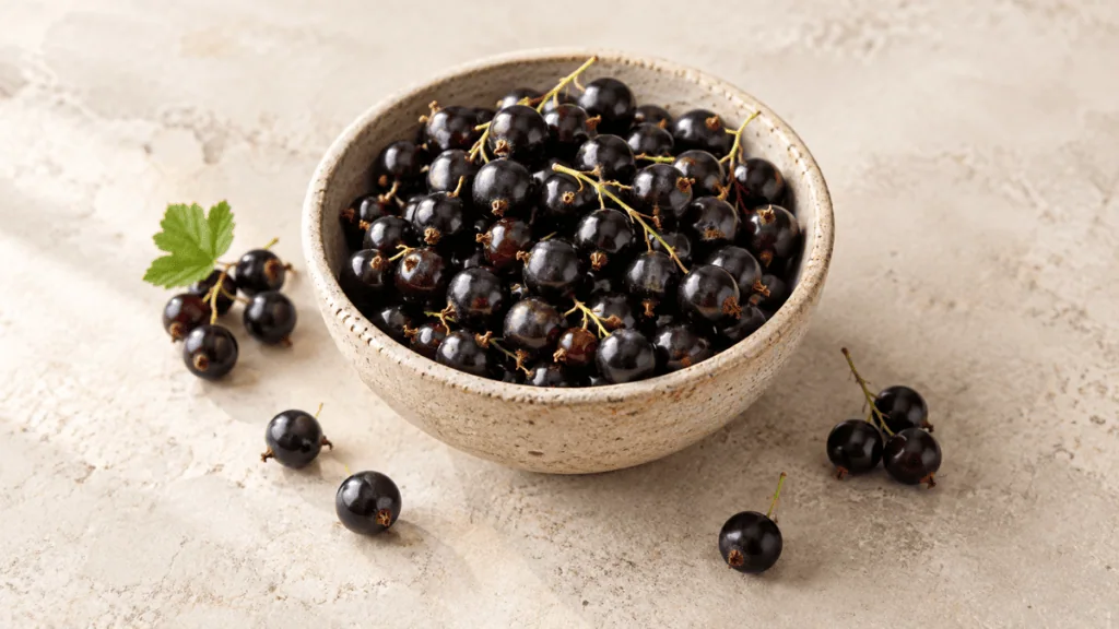 Baies de cassis fraîches dans un bol en grès