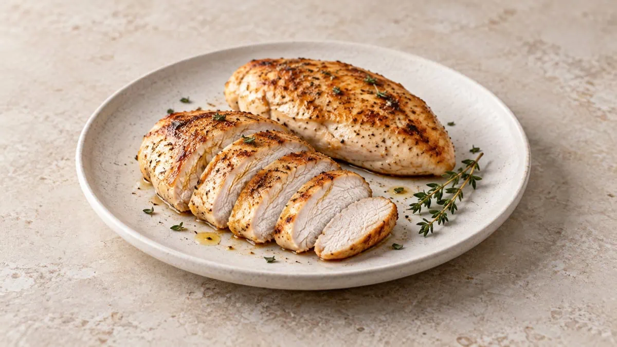 Blancs de poulet poêlés et tranchés, entièrement cuits