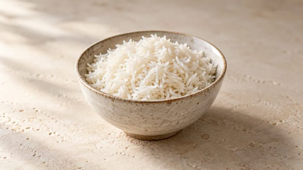 Bol de riz blanc long grain cuit aux grains distincts