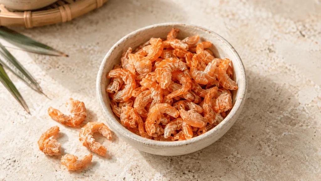 Crevettes séchées dans un bol en grès