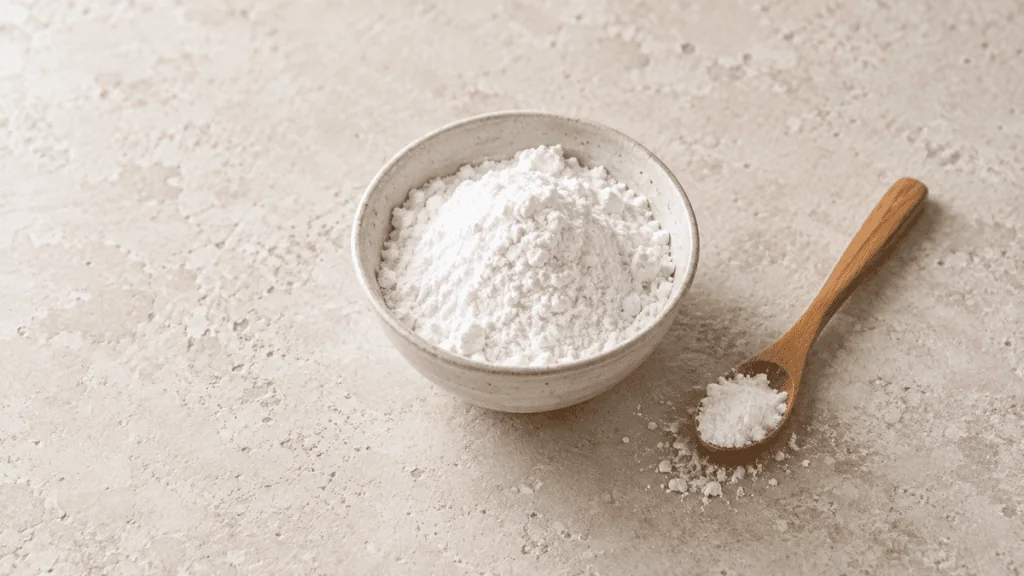Fécule alimentaire blanche dans un bol en grès