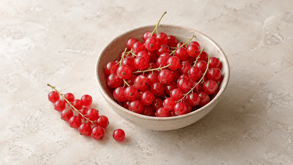 Groseilles rouges fraîches en grappes dans un bol en grès