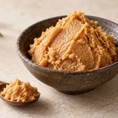 Pâte de miso ambrée dans un bol en céramique japonaise