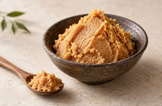 Pâte de miso ambrée dans un bol en céramique japonaise
