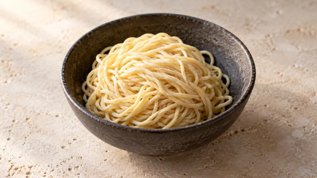 Nouilles ramen fraîches dans un bol en céramique japonaise