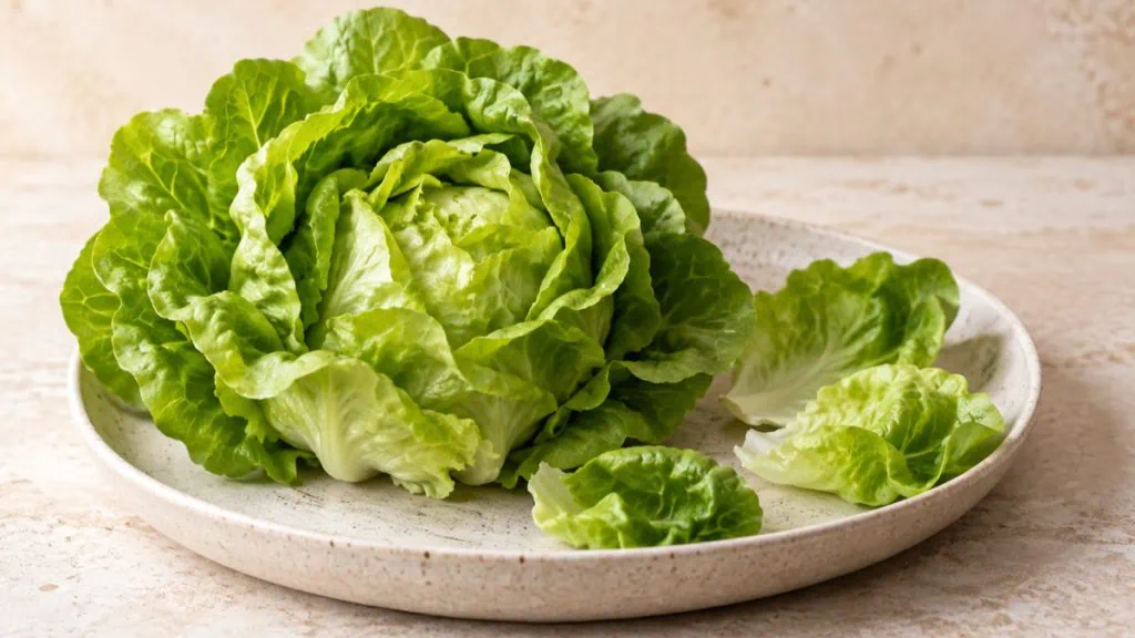 Laitue verte fraîche entière avec quelques feuilles détachées