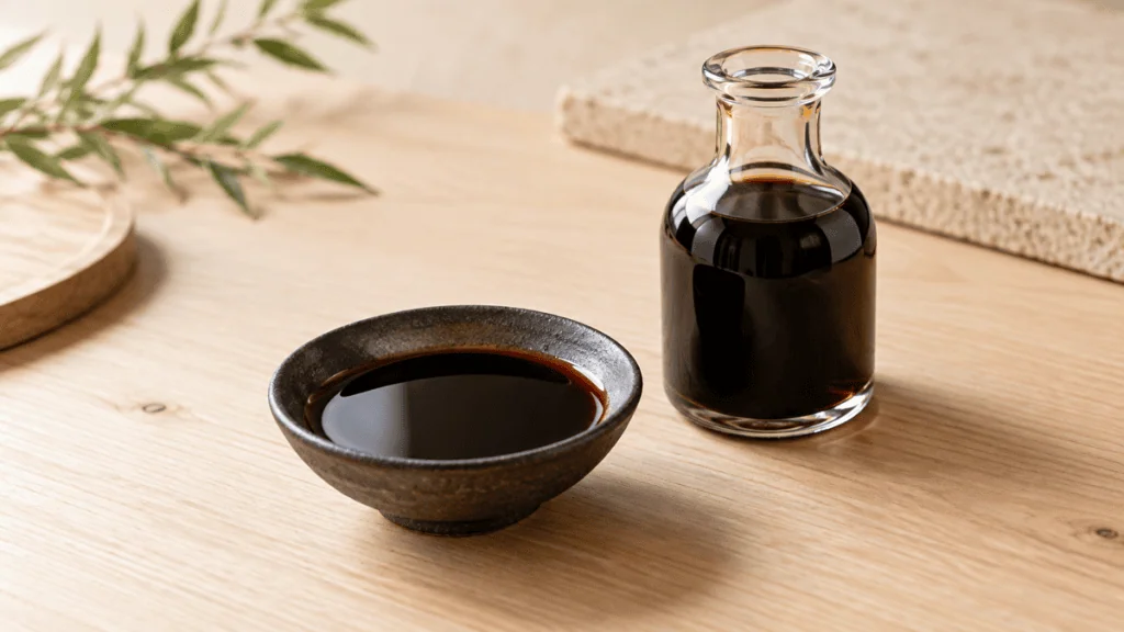 Sauce soja japonaise dans une coupelle