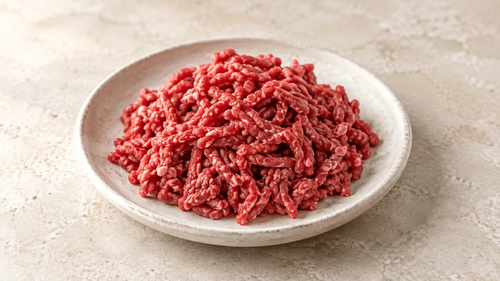 Bœuf haché cru dans une assiette en grès
