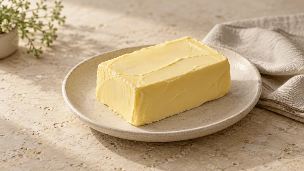 Beurre frais sur une assiette artisanale