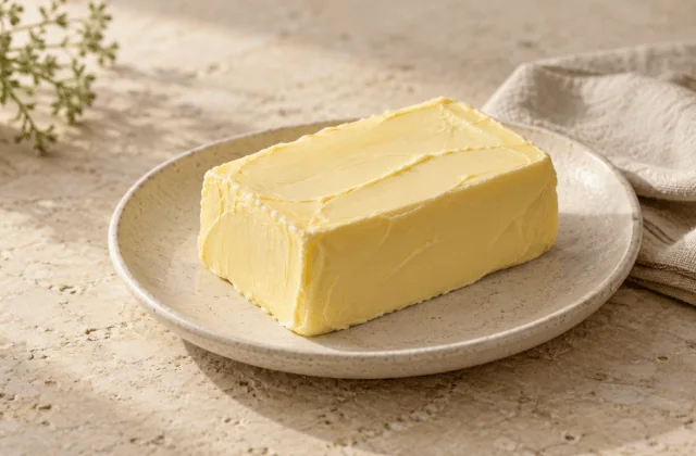Beurre frais sur une assiette artisanale