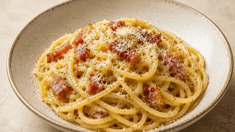 Spaghetti à la carbonara romaine au guanciale et pecorino