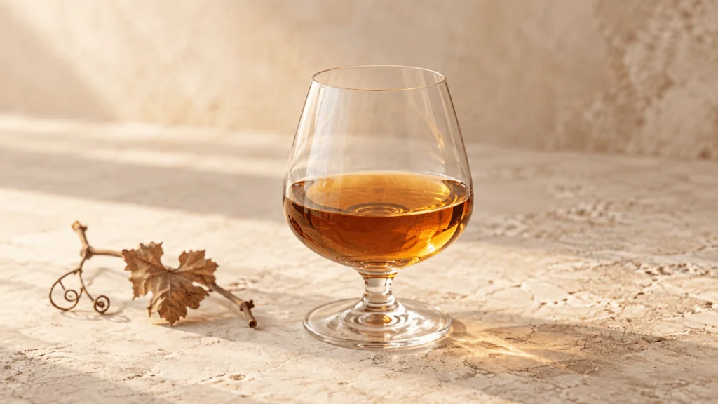 Cognac ambré dans un verre de dégustation
