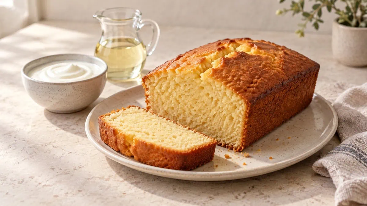 Cake moelleux préparé avec de l’huile neutre ou du yaourt à la place du beurre