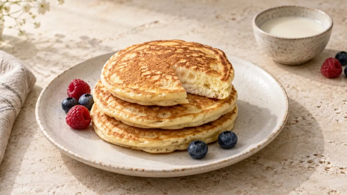 Pancakes moelleux préparés avec une boisson végétale nature