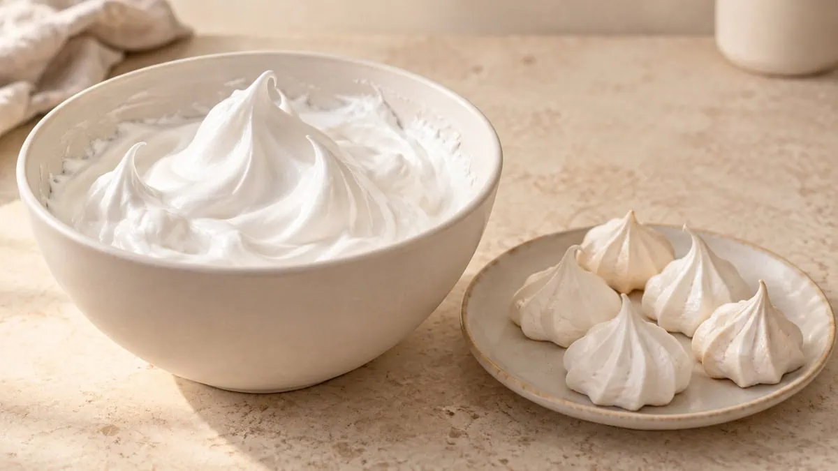 Aquafaba montée en neige avec des meringues végétales sur une plaque
