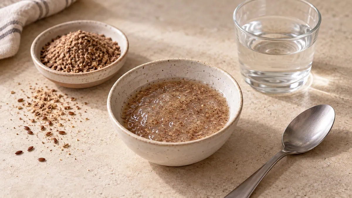Gel de graines de lin préparé avec des graines moulues et de l’eau