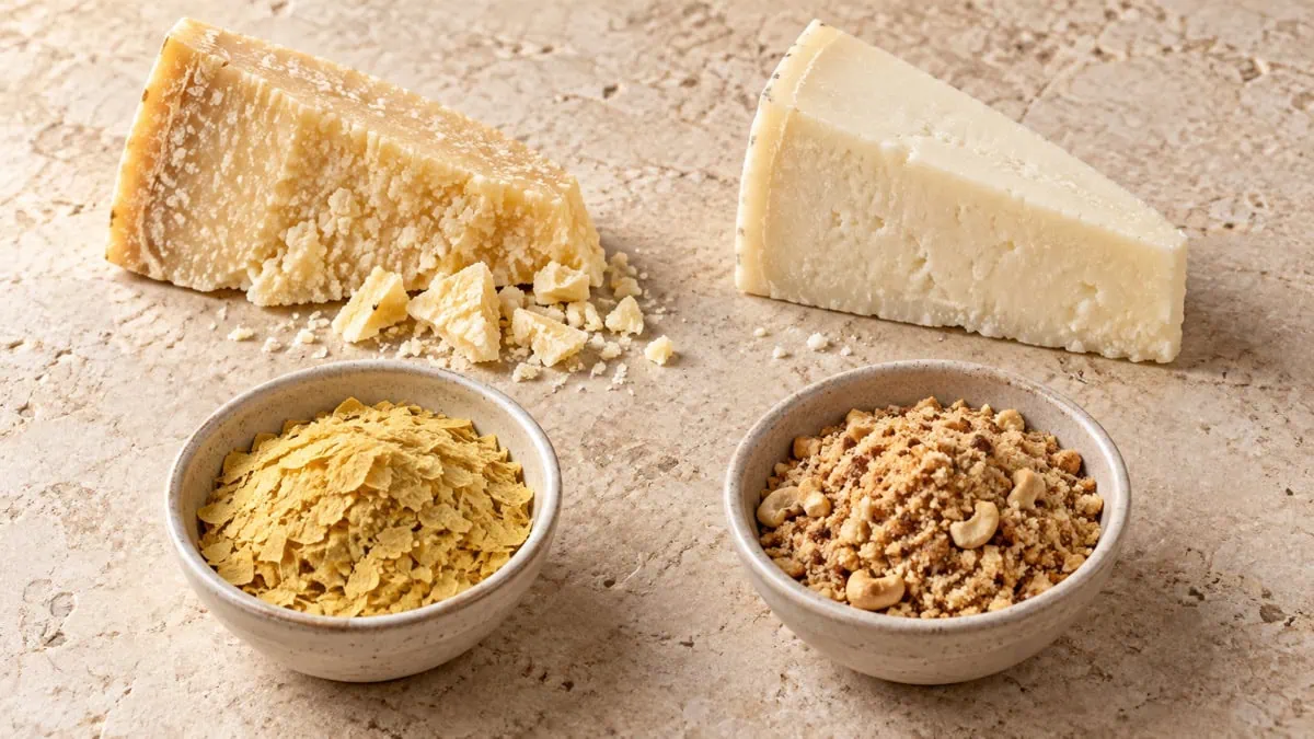 Fromages affinés, levure maltée et chapelure aux noix de cajou comme alternatives au parmesan