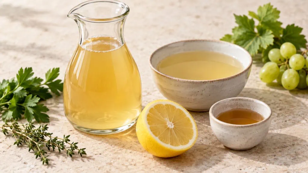 Bouillon, jus de raisin blanc, citron et vinaigre doux pour remplacer le vin blanc en cuisine