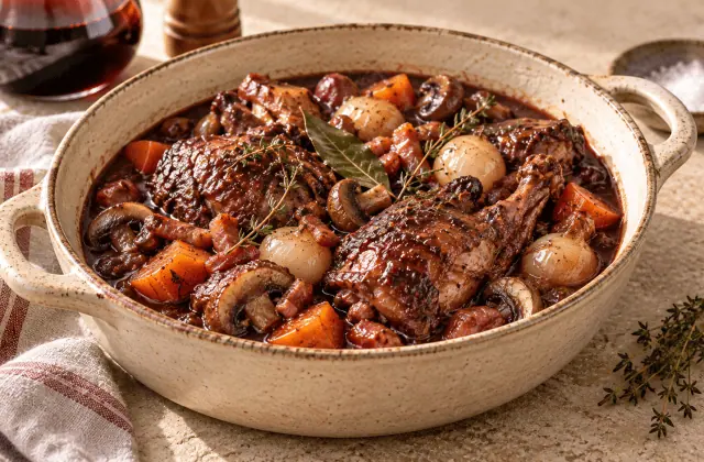 Coq au vin traditionnel