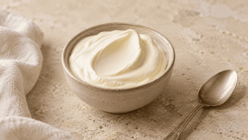 Crème fraîche épaisse dans un bol en grès