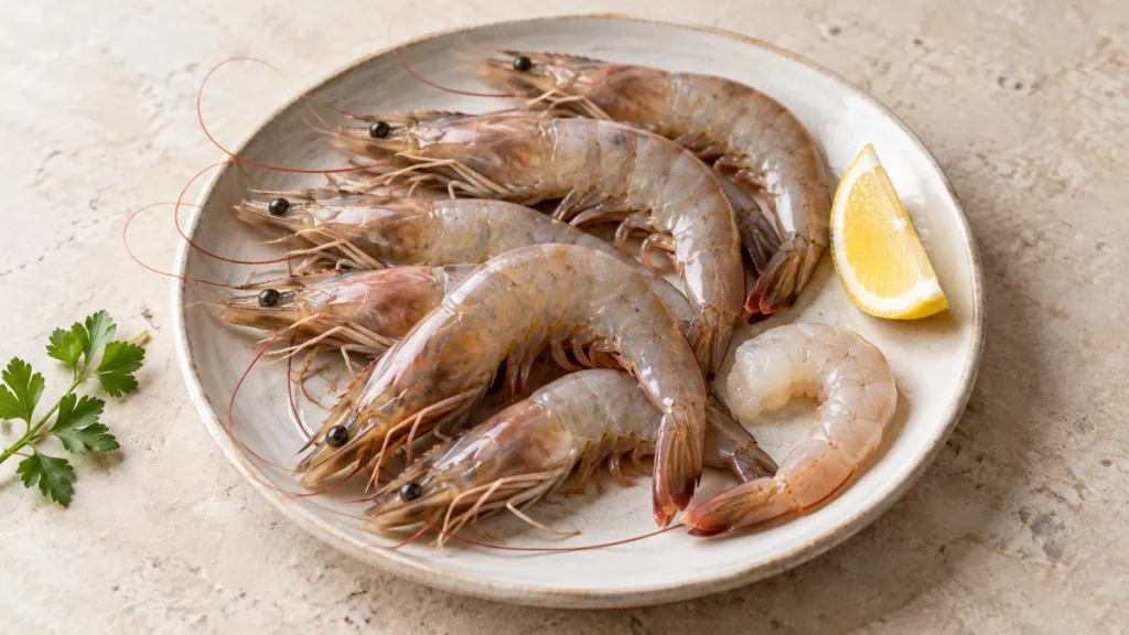 Crevettes fraîches crues entières et décortiquées