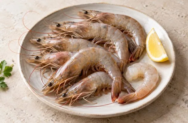 Crevettes fraîches crues entières et décortiquées