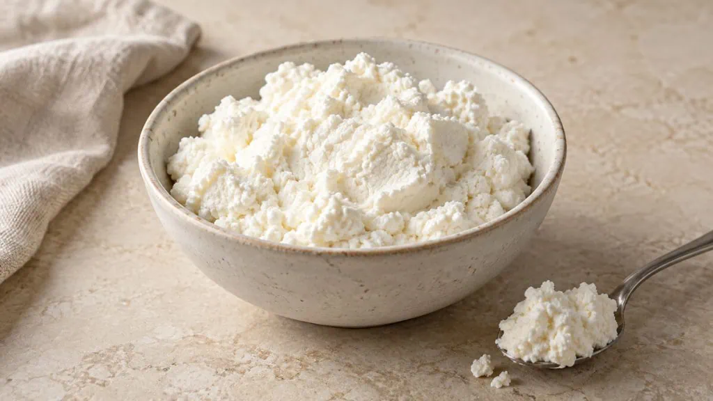 Fromage frais blanc à la texture crémeuse dans un bol en grès
