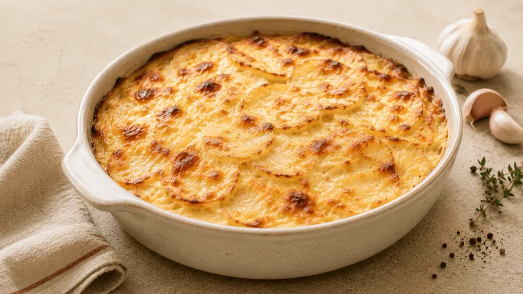Gratin dauphinois traditionnel crémeux et doré, sans fromage