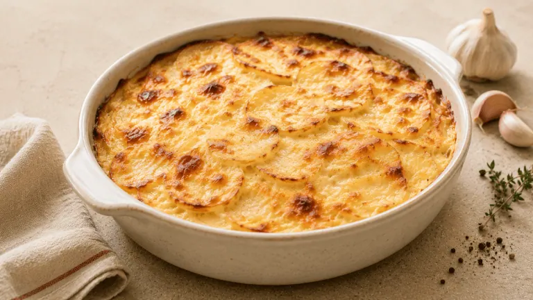 Gratin dauphinois traditionnel crémeux et doré, sans fromage