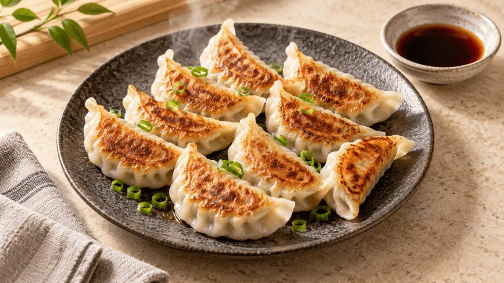 Gyoza japonais traditionnels dorés à la poêle