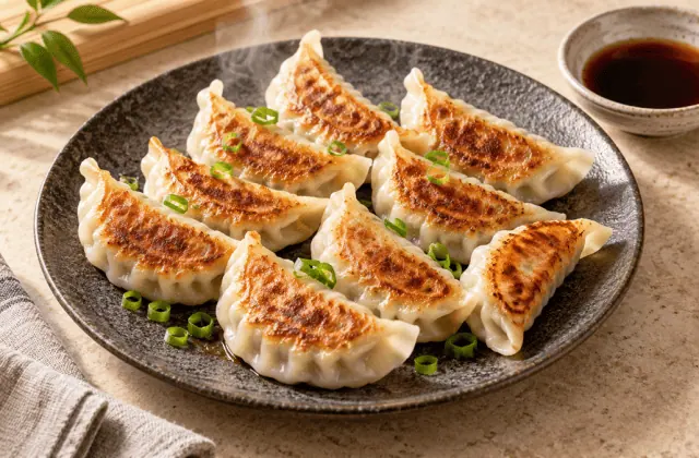 Gyoza japonais traditionnels dorés à la poêle
