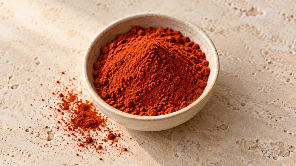 Paprika rouge en poudre dans un bol en grès