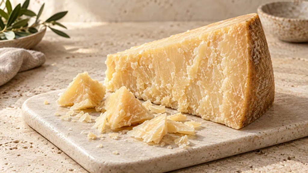 Morceau de parmesan affiné avec quelques copeaux