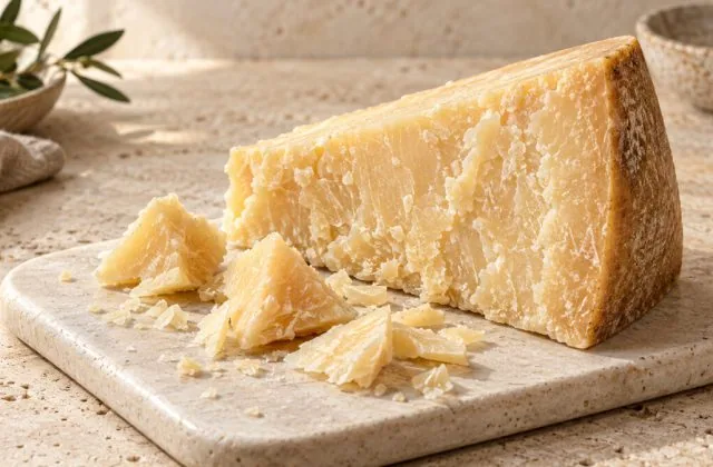 Morceau de parmesan affiné avec quelques copeaux
