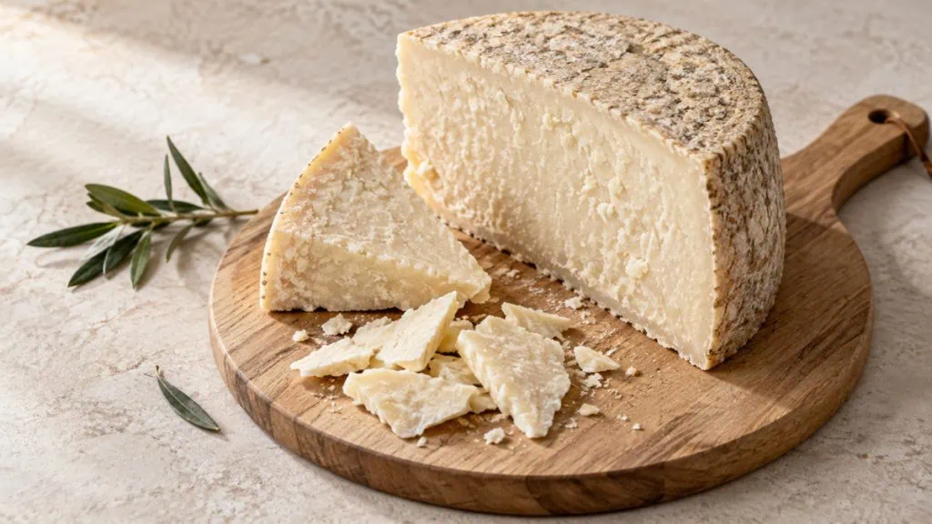 Pecorino Romano en meule, quartier et copeaux