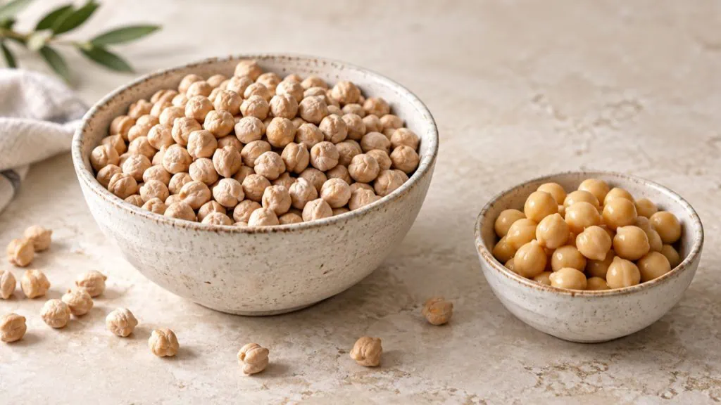 Pois chiches secs dans un bol en grès