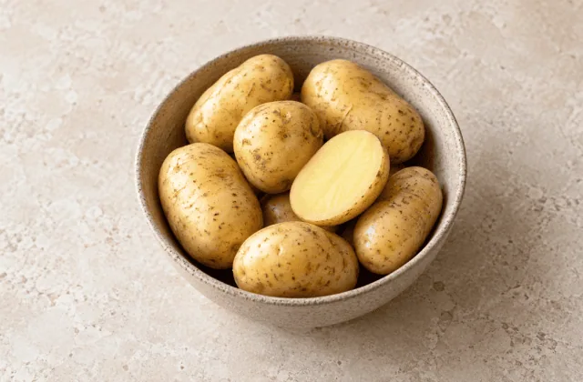 Pommes de terre à chair ferme dans un bol en grès