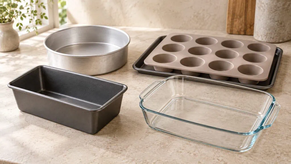 Assortiment de moules en métal, silicone et verre pour la pâtisserie