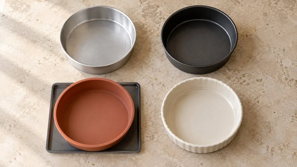 Comparaison de moules ronds en aluminium, métal foncé, silicone et céramique