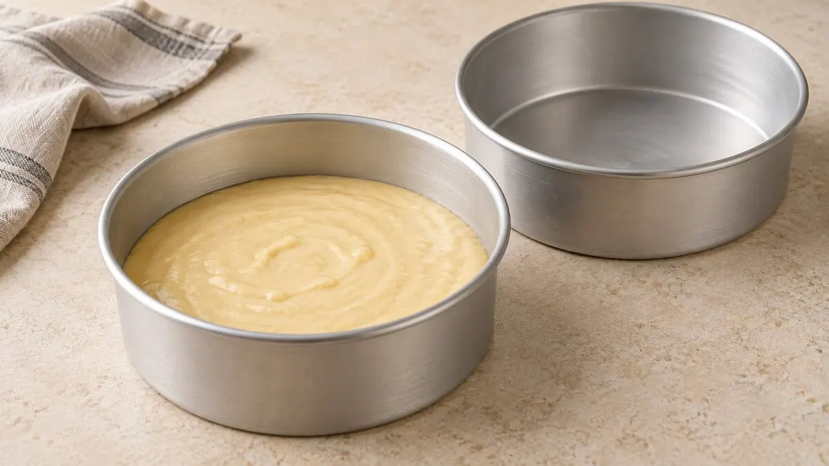 Moule rond rempli de pâte aux deux tiers avec une marge pour la levée