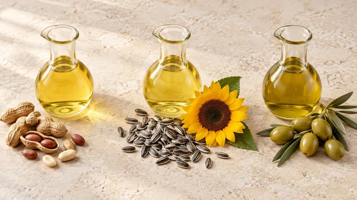 Comparaison d’huiles d’arachide, de tournesol oléique et d’olive raffinée avec leurs ingrédients
