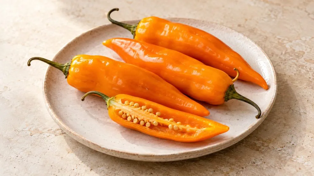 Piments ají amarillo péruviens entiers et coupés