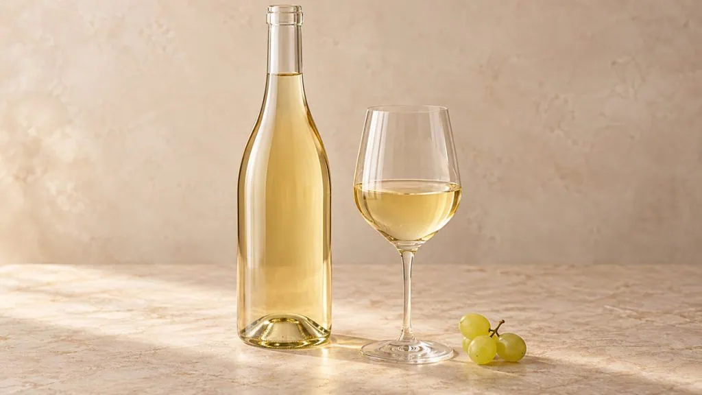 Vin blanc aligoté dans une bouteille et un verre
