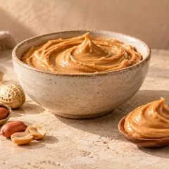 Bol de beurre de cacahuète crémeux avec cacahuètes