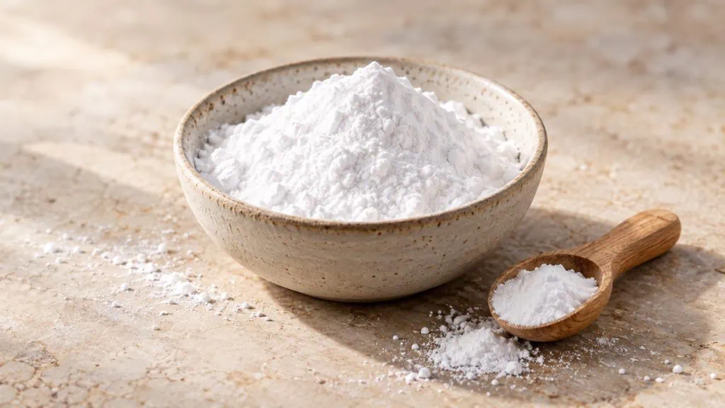 Bicarbonate de soude alimentaire dans un bol