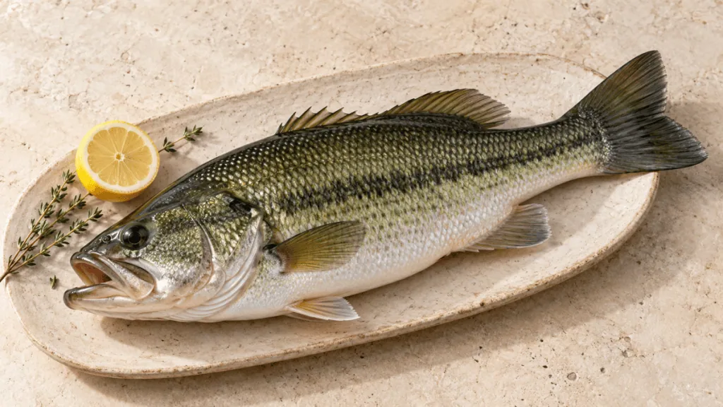 Black-bass à grande bouche entier avec citron et thym