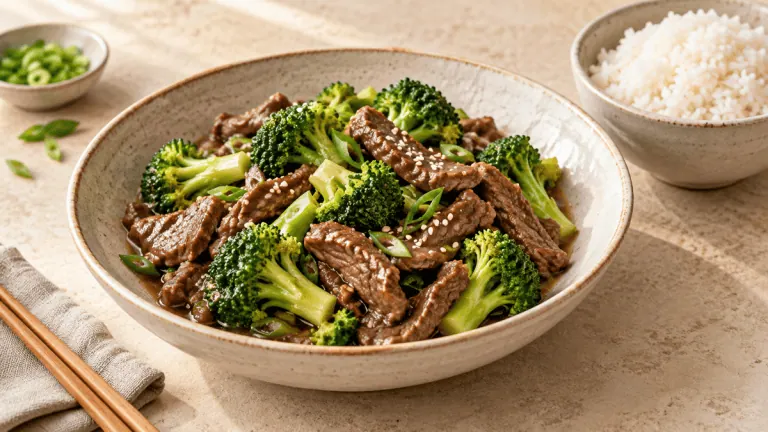 Bœuf sauté au brocoli, sauce soja et gingembre