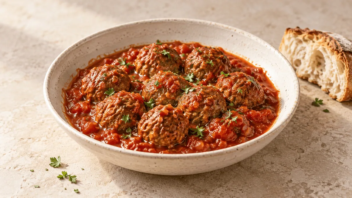 Boulettes de bœuf dorées dans une sauce tomate au persil