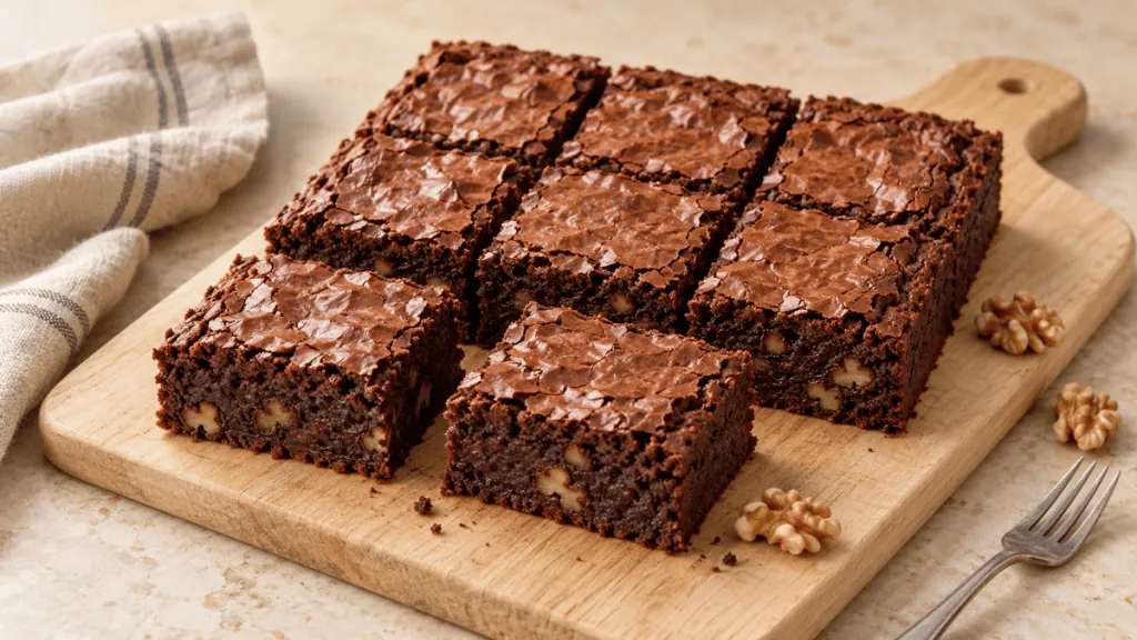 Brownie au chocolat fondant avec croûte fine et noix