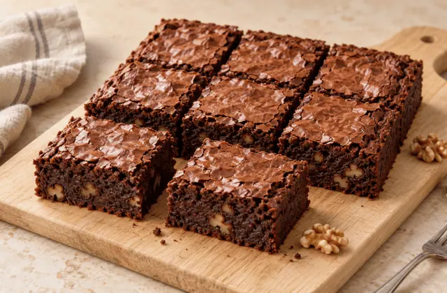 Brownie au chocolat fondant avec croûte fine et noix